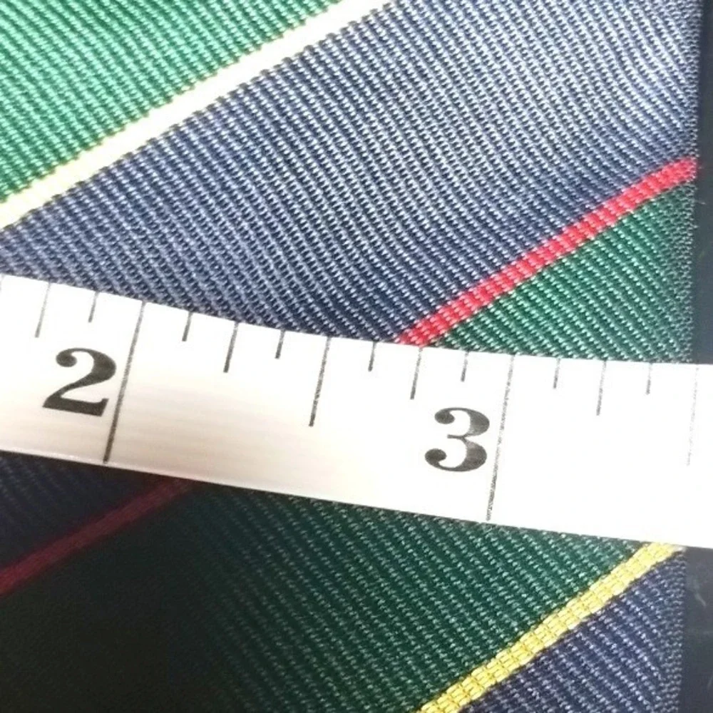 Lands End Vintage Mens Repp Stripe Silk Tie Green Navy Blue Red Yellow USA